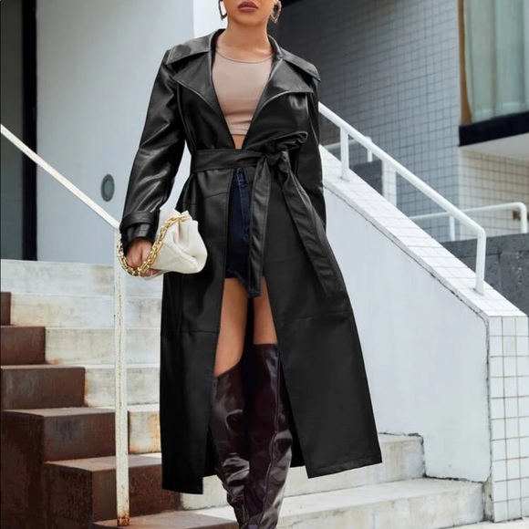 Jackets & Blazers - Faux Leather Longline Coat!